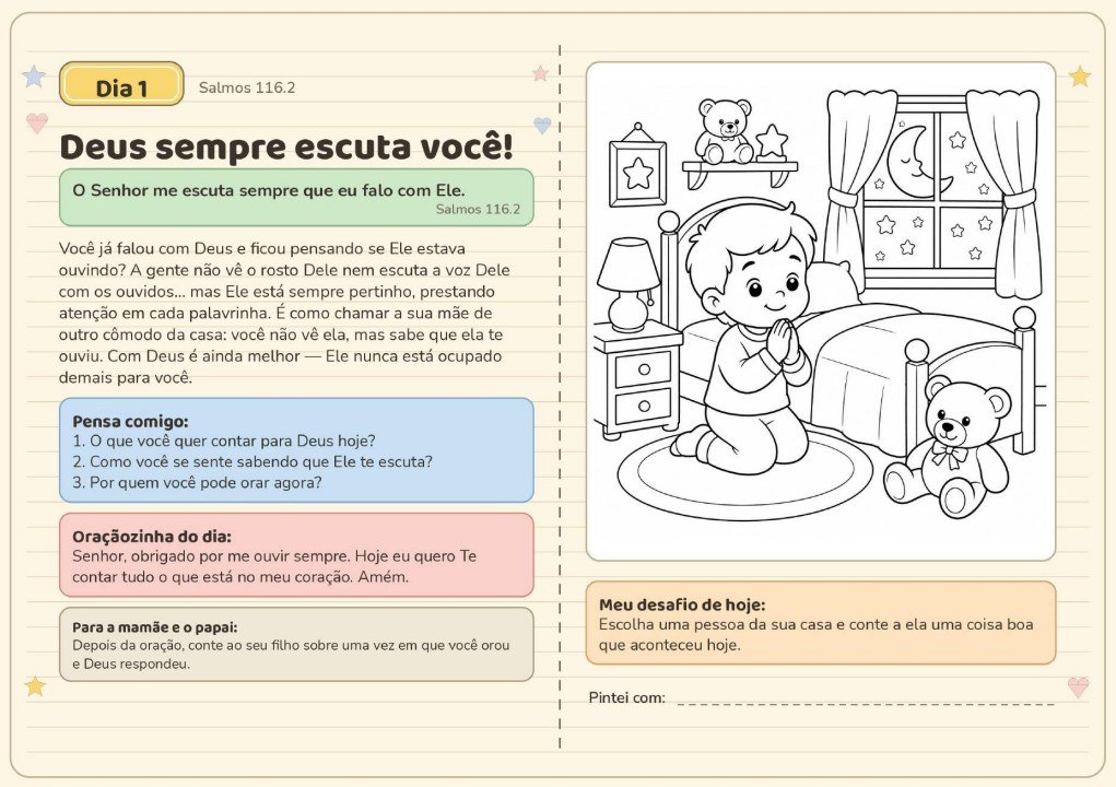 Dia 1 do Devocional Kids: Deus sempre escuta você