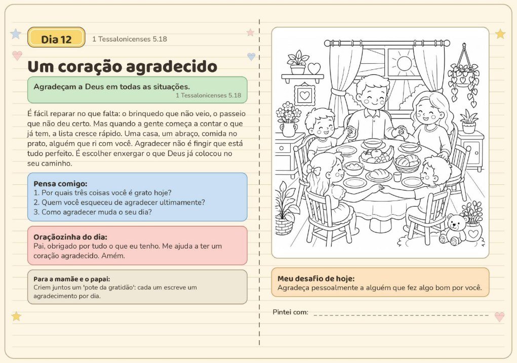 Dia 12 do Devocional Kids: um coração agradecido